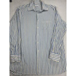 Mazzoni Made In Italy Lightweight Cotton Dress Shirt Mens 16.5 Blue Yellow Strip